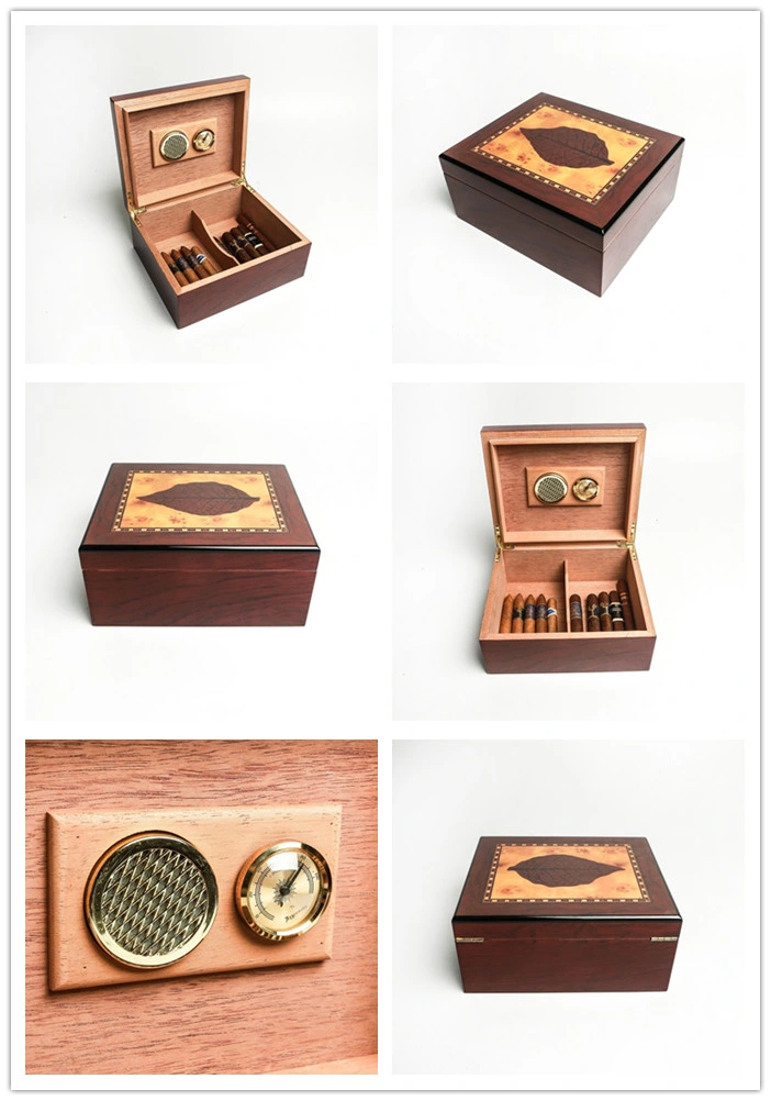 Custom 50CT Leaf Cover Design Wooden Cigar Case