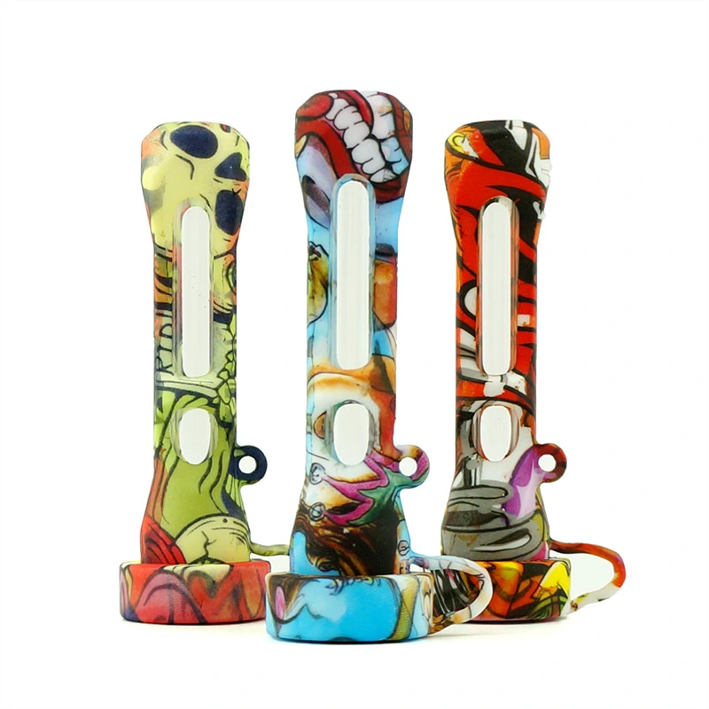 Multifunctional Water Sticker Pattern Horn Glass Silicone Smoking Hand Pipe Tobacco Pipe Can Be Used for Smoking Accessories