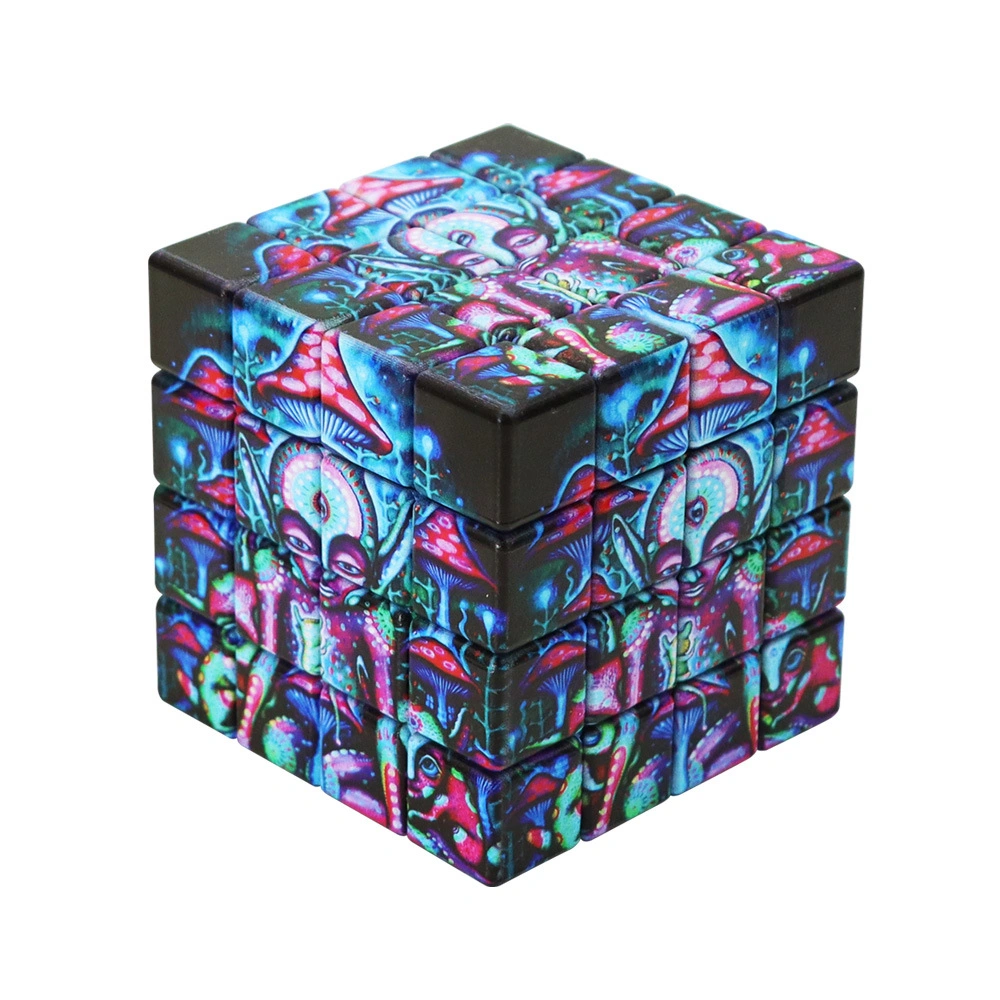 New Smoking Accessories Zinc Alloy 4 Part Grinder 60mm Six-Sided Color Printing Plastic Rubik&prime; S Cube Herb Grinder