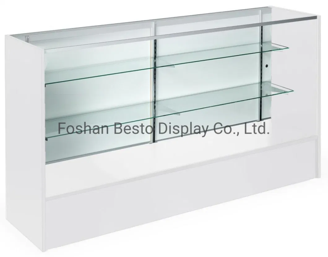 4 Feet White Display Case with Full Vision Design Made of Melamine MDF and Temper Glass for Vape Store, Smoke Shop, Cigarette Store, Electronics Store.
