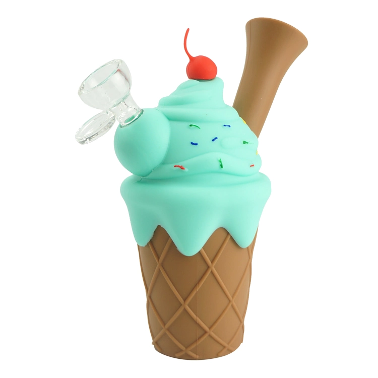 Hot Selling Ice Cream Silicone Pipe Glass Herb Water Smoking Accessories Silicone Water Pipe Smoking with Banger